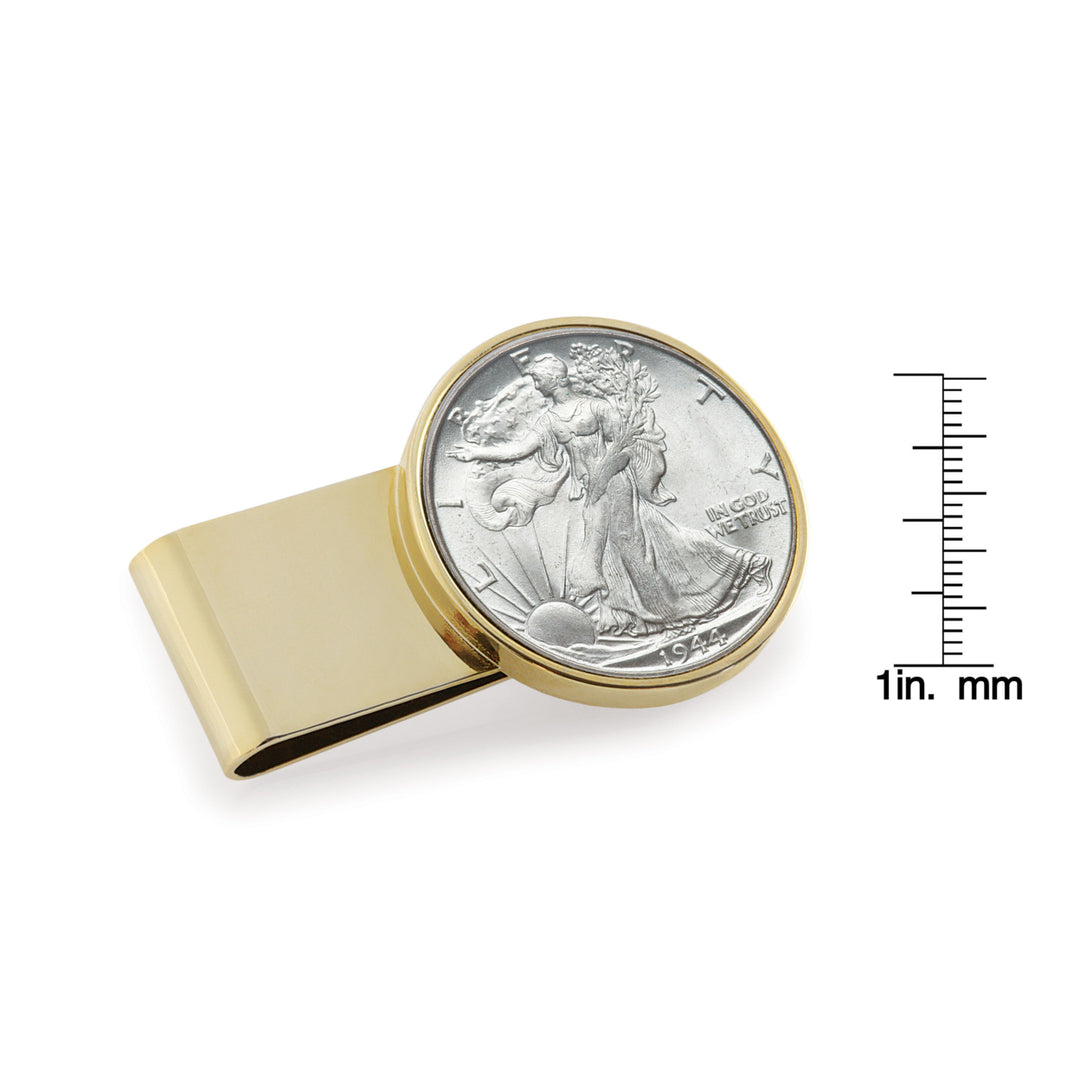 Silver Walking Liberty Half Dollar Stainless Steel Goldtone Coin Money Clip Image 2