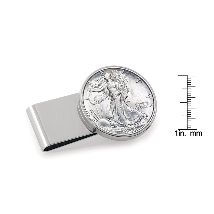 Silver Walking Liberty Half Dollar Stainless Steel Silvertone Coin Money Clip Image 2