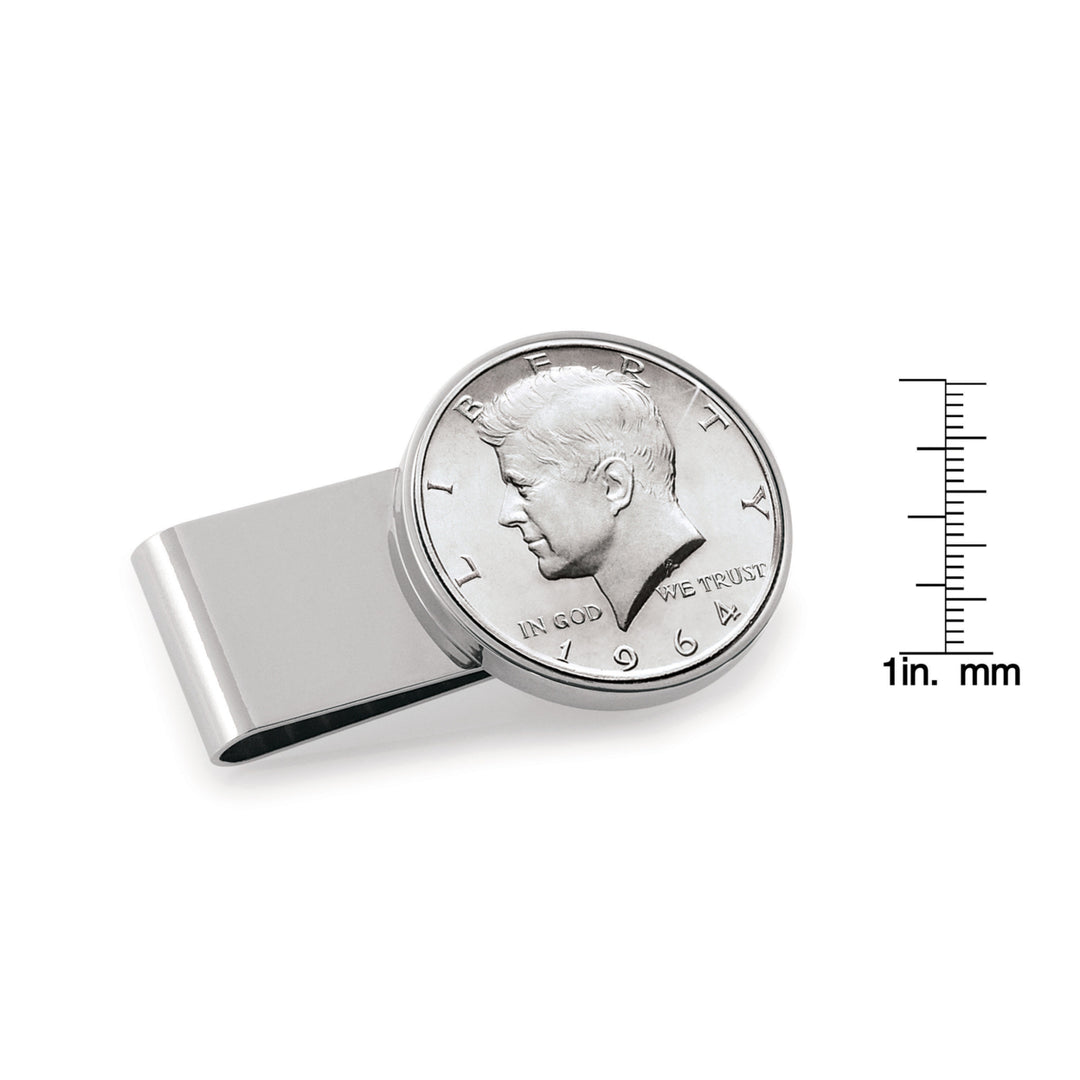 JFK 1964 First Year of Issue Half Dollar Stainless Steel Silvertone Coin Money Clip Image 2