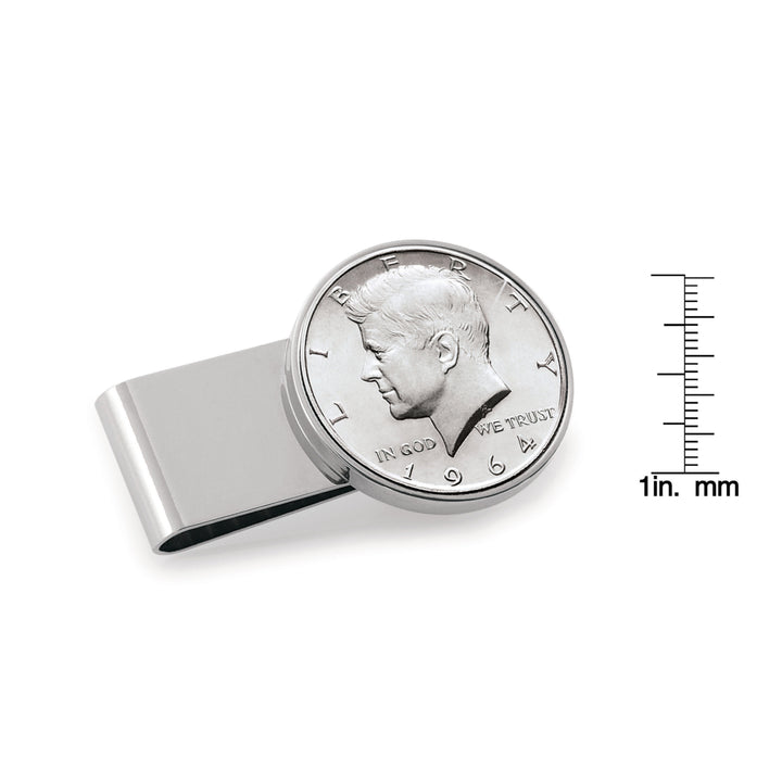 JFK 1964 First Year of Issue Half Dollar Stainless Steel Silvertone Coin Money Clip Image 2