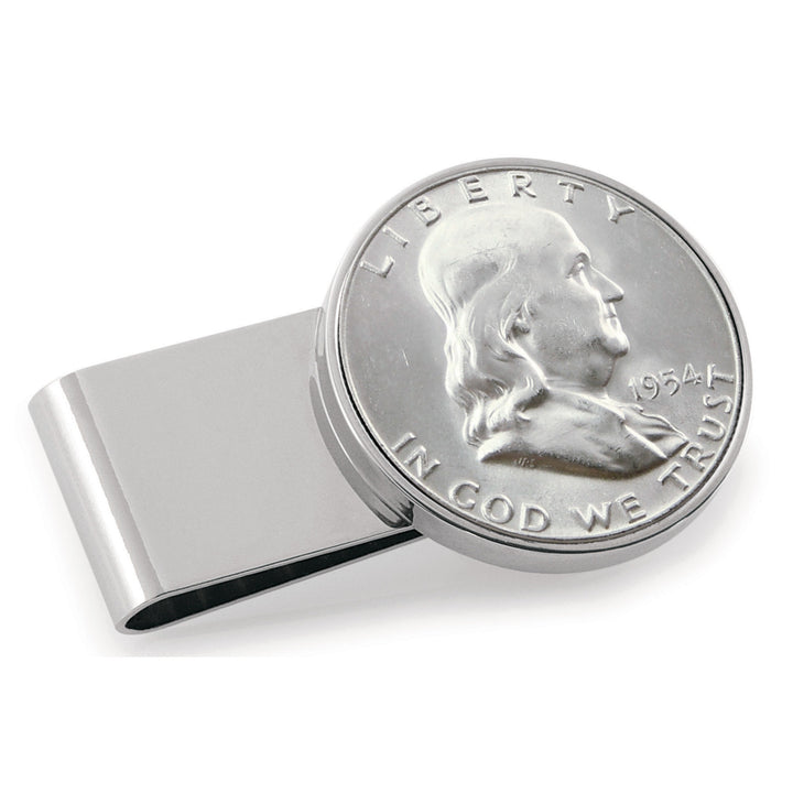 Silver Franklin Half Dollar Stainless Steel Silvertone Coin Money Clip Image 1