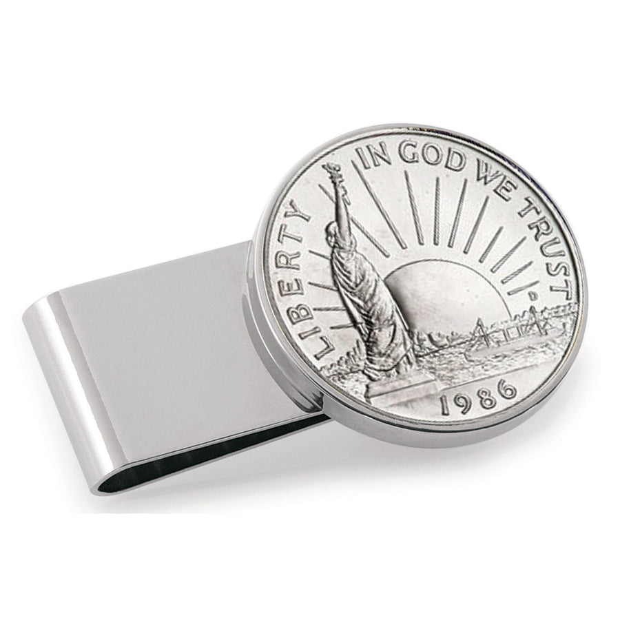 Statue of Liberty Commemorative Half Dollar Stainless Steel Silvertone Coin Money Clip Image 1