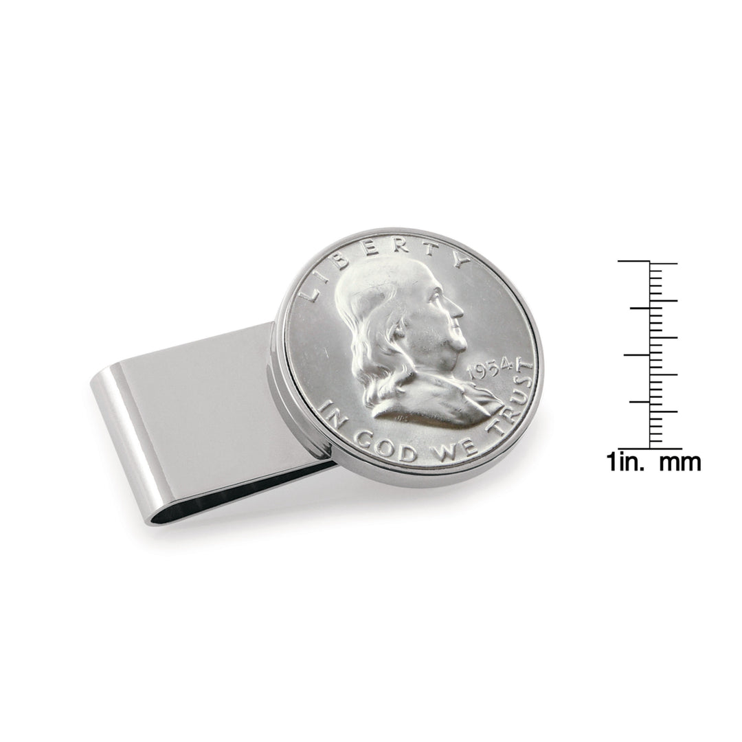 Silver Franklin Half Dollar Stainless Steel Silvertone Coin Money Clip Image 2