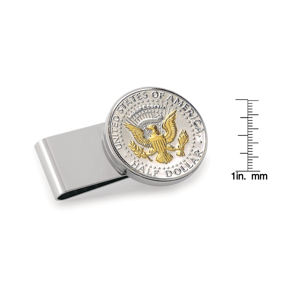 Selectively Gold-Layered Presidential Seal JFK Half Dollar Stainless Steel Silvertone Coin Money Clip Image 2