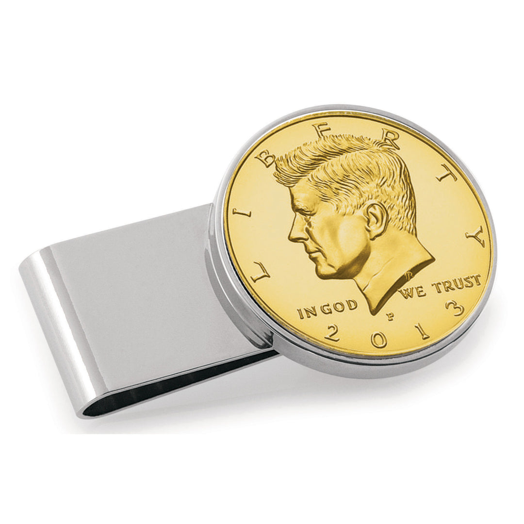 Gold-Layered JFK Half Dollar Stainless Steel Silvertone Coin Money Clip Image 1