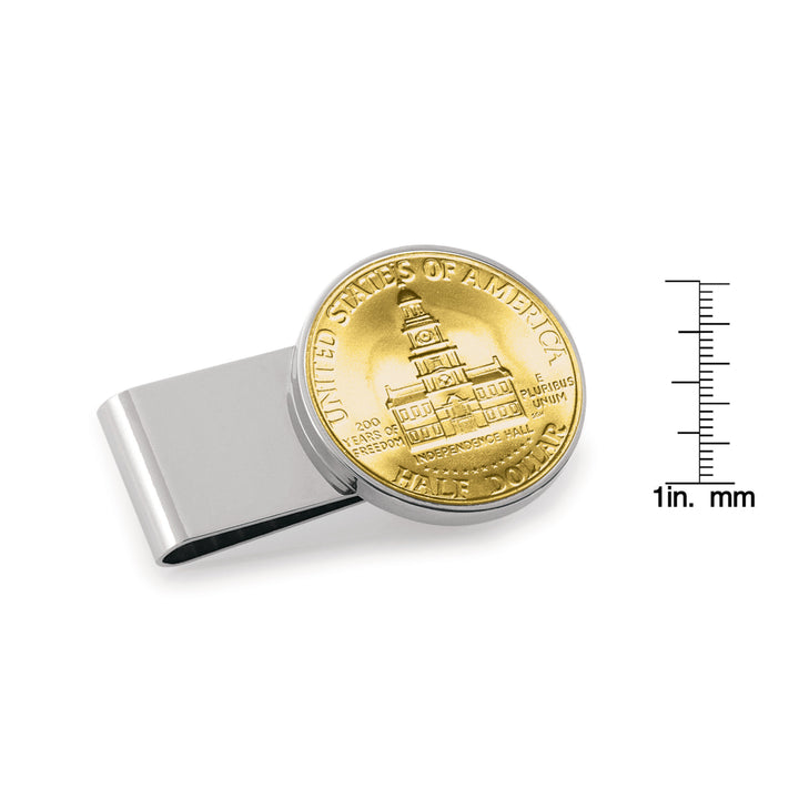 Gold-Layered JFK Bicentennial Half Dollar Stainless Steel Silvertone Coin Money Clip Image 2