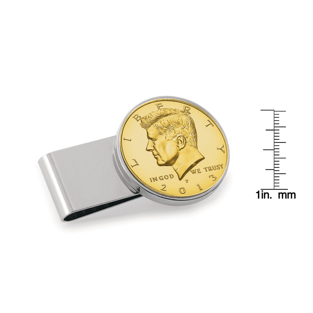 Gold-Layered JFK Half Dollar Stainless Steel Silvertone Coin Money Clip Image 2