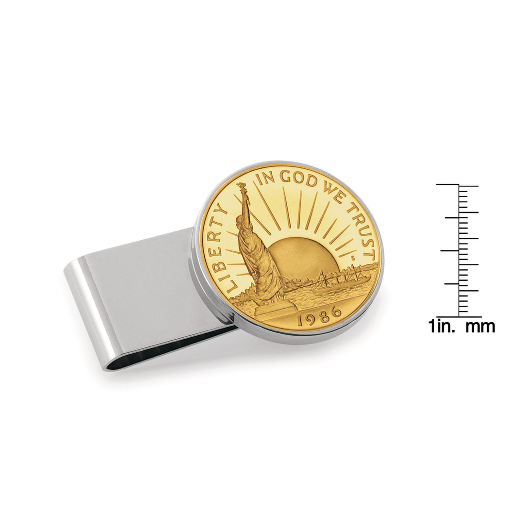 Gold-Layered Statue of Liberty Commemorative Half Dollar Stainless Steel Silvertone Coin Money Clip Image 2