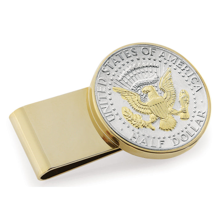 Selectively Gold-Layered Presidential Seal JFK Half Dollar Stainless Steel Goldtone Coin Money Clip Image 1