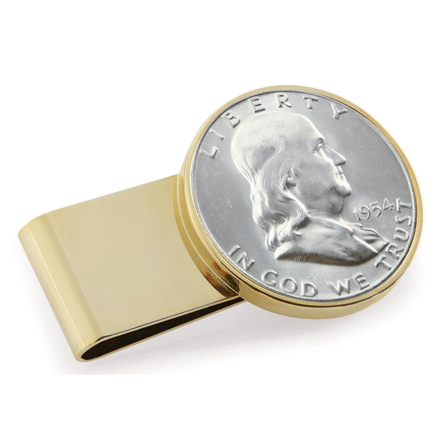 Silver Franklin Half Dollar Stainless Steel Goldtone Coin Money Clip Image 1