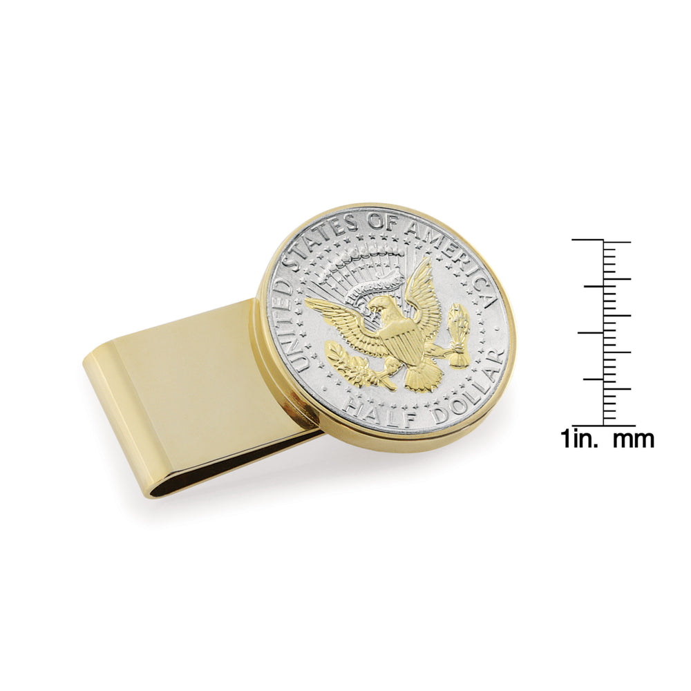 Selectively Gold-Layered Presidential Seal JFK Half Dollar Stainless Steel Goldtone Coin Money Clip Image 2