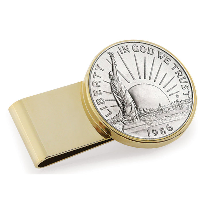 Statue of Liberty Commemorative Half Dollar Stainless Steel Goldtone Coin Money Clip Image 1