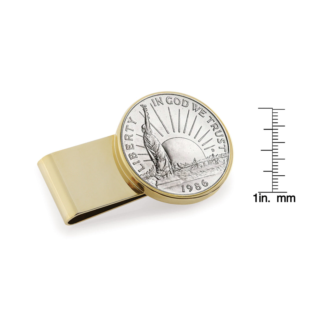 Statue of Liberty Commemorative Half Dollar Stainless Steel Goldtone Coin Money Clip Image 2