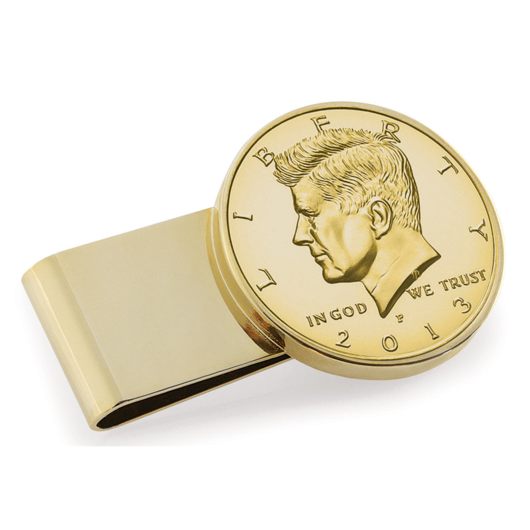 Gold-Layered JFK Half Dollar Stainless Steel Goldtone Coin Money Clip Image 1