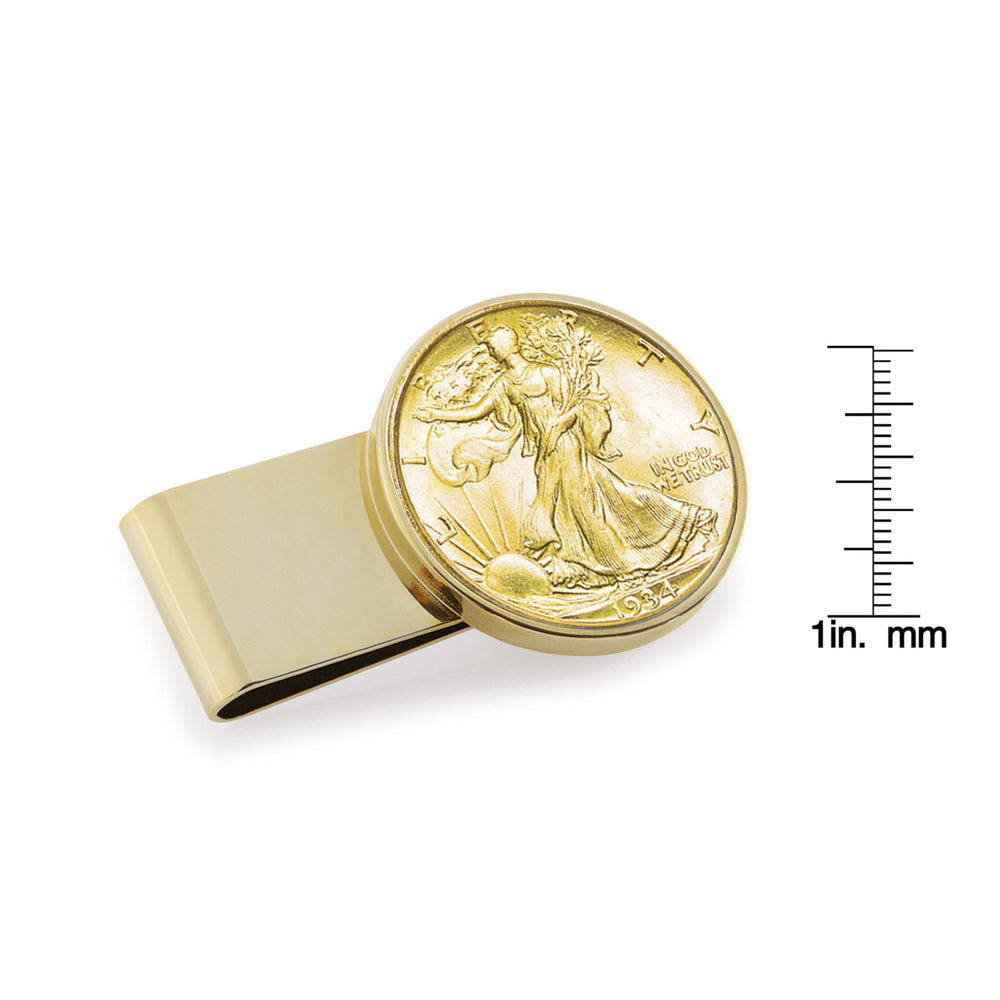 Gold-Layered Silver Walking Liberty Half Dollar Stainless Steel Goldtone Coin Money Clip Image 2