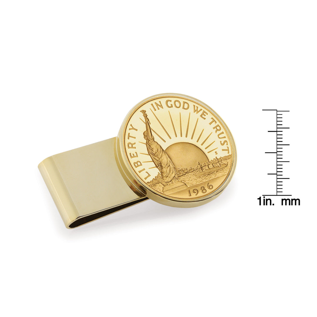 Gold-Layered Statue of Liberty Commemorative Half Dollar Stainless Steel Goldtone Coin Money Clip Image 2