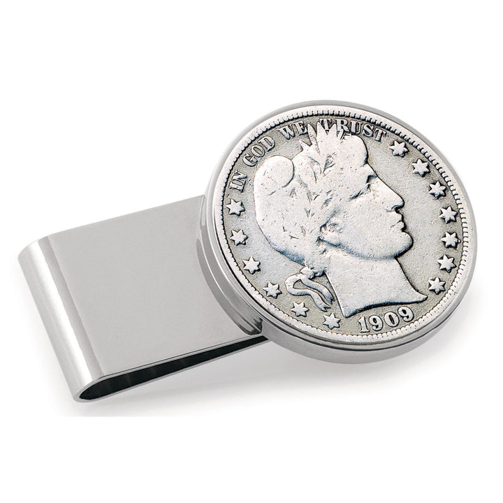 Silver Barber Half Dollar Stainless Steel Silvertone Coin Money Clip Image 1