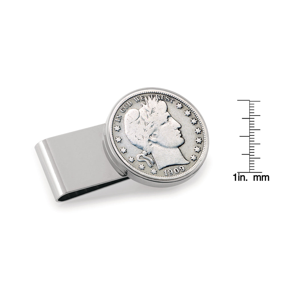 Silver Barber Half Dollar Stainless Steel Silvertone Coin Money Clip Image 2