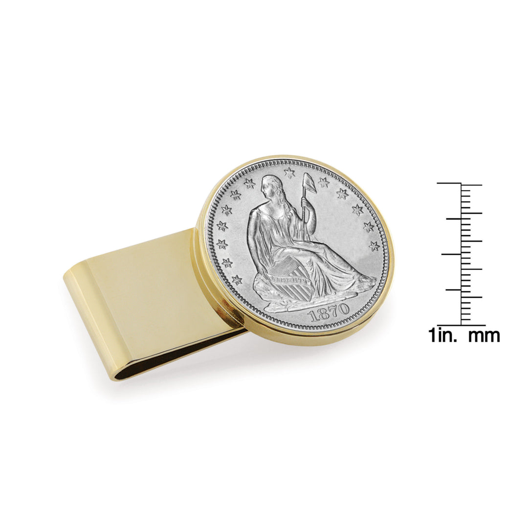 Silver Seated Liberty Half Dollar Stainless Steel Goldtone Coin Money Clip Image 2