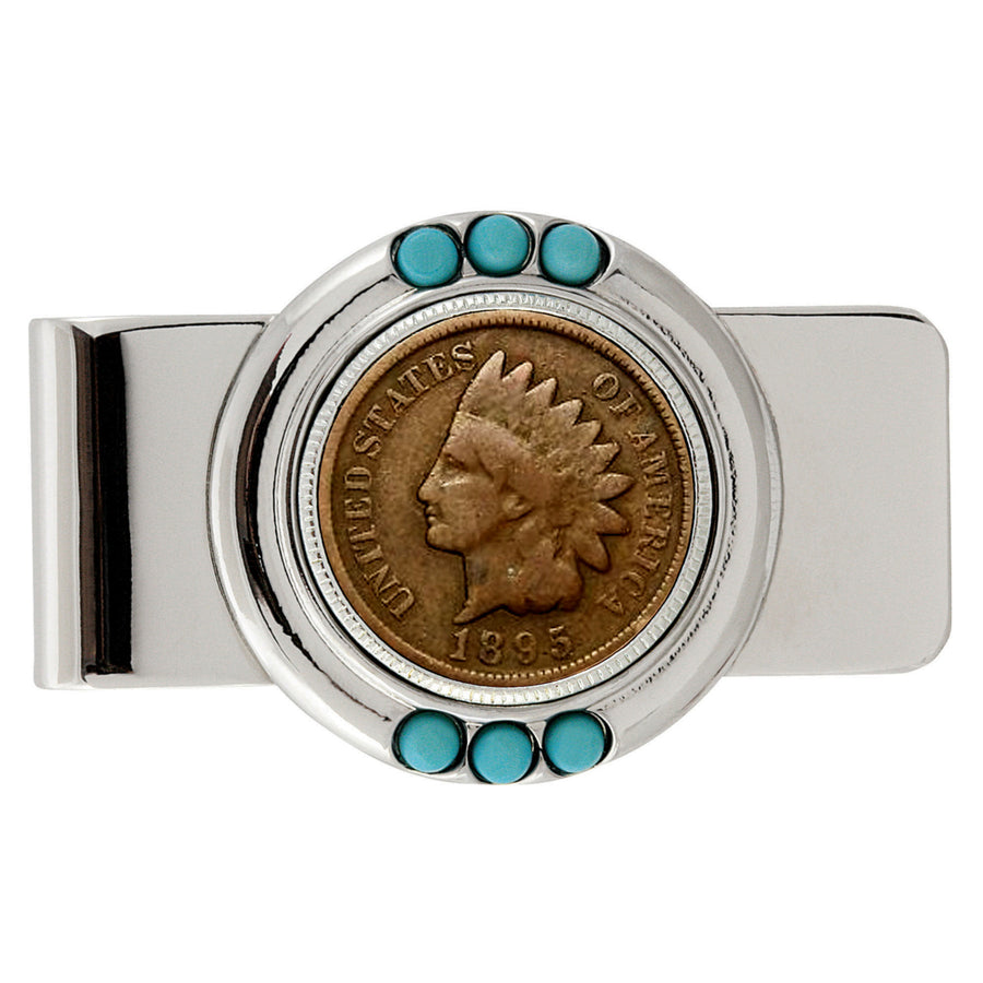 1800s Indian Penny Turquoise Coin Money Clip Image 1