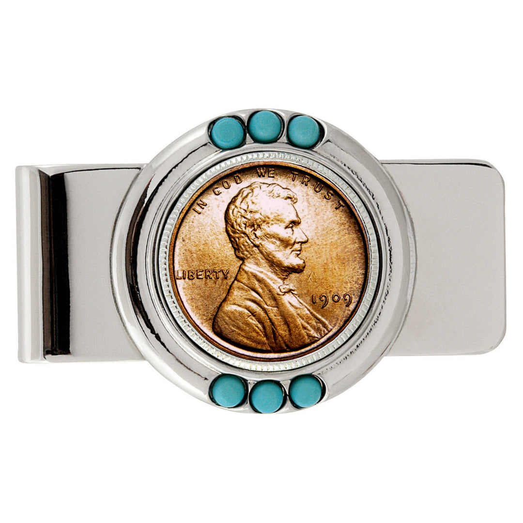 1909 First-Year-of-Issue Lincoln Penny Turquoise Coin Money Clip Image 1