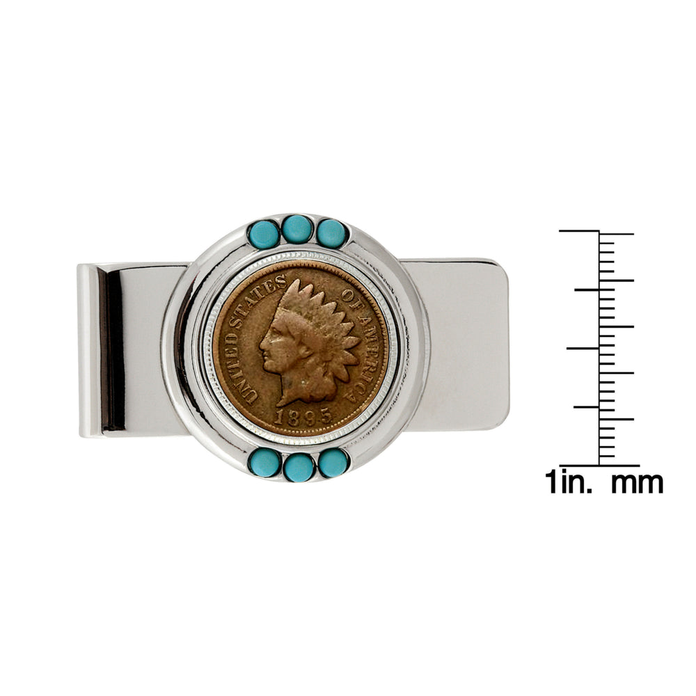 1800s Indian Penny Turquoise Coin Money Clip Image 2