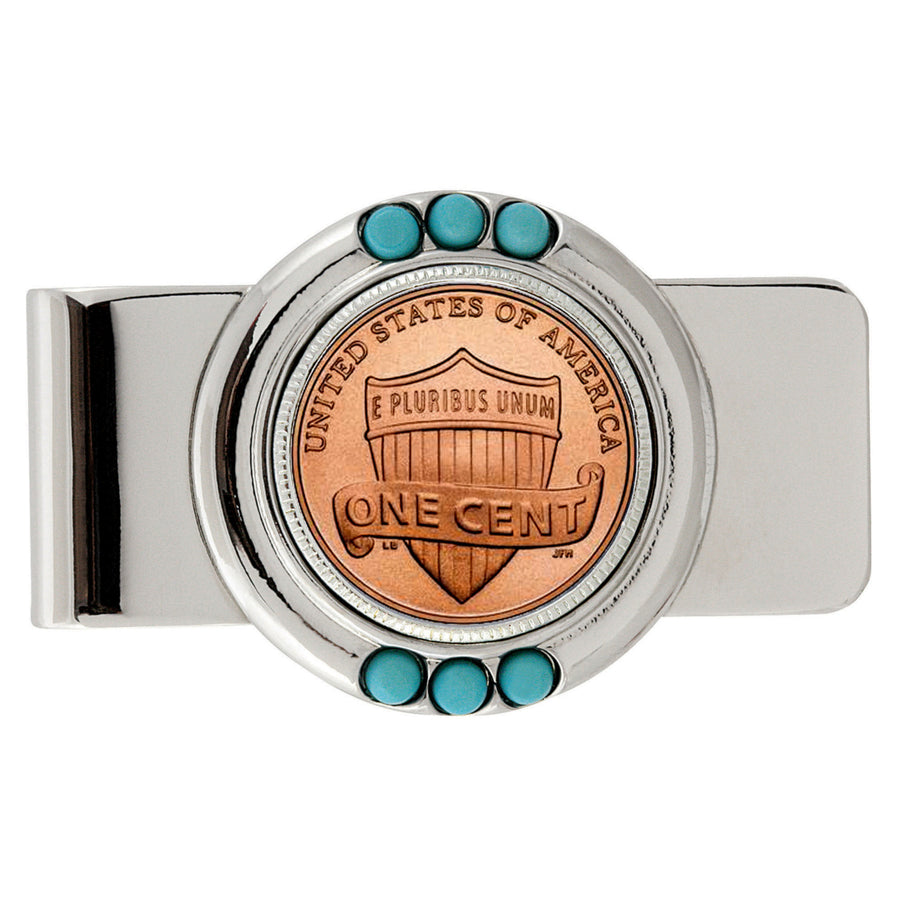 Lincoln Union Shield Penny Turquoise Coin Money Clip Image 1