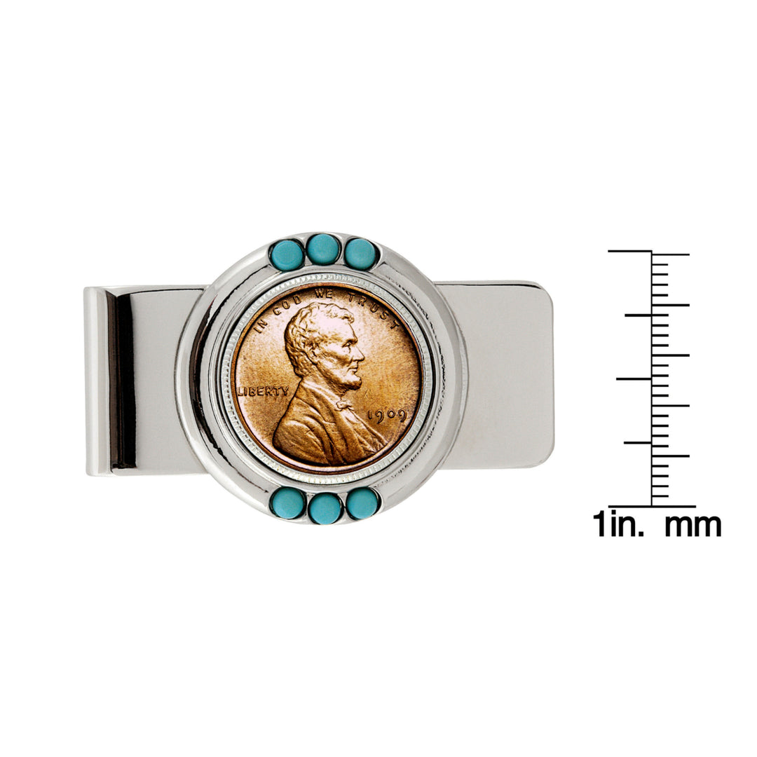 1909 First-Year-of-Issue Lincoln Penny Turquoise Coin Money Clip Image 2