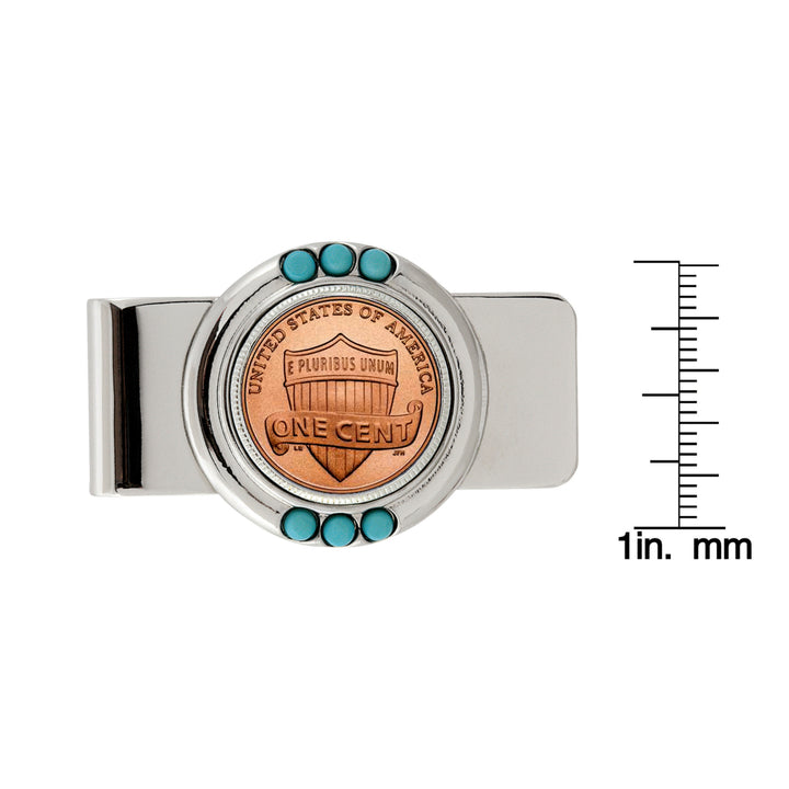 Lincoln Union Shield Penny Turquoise Coin Money Clip Image 2