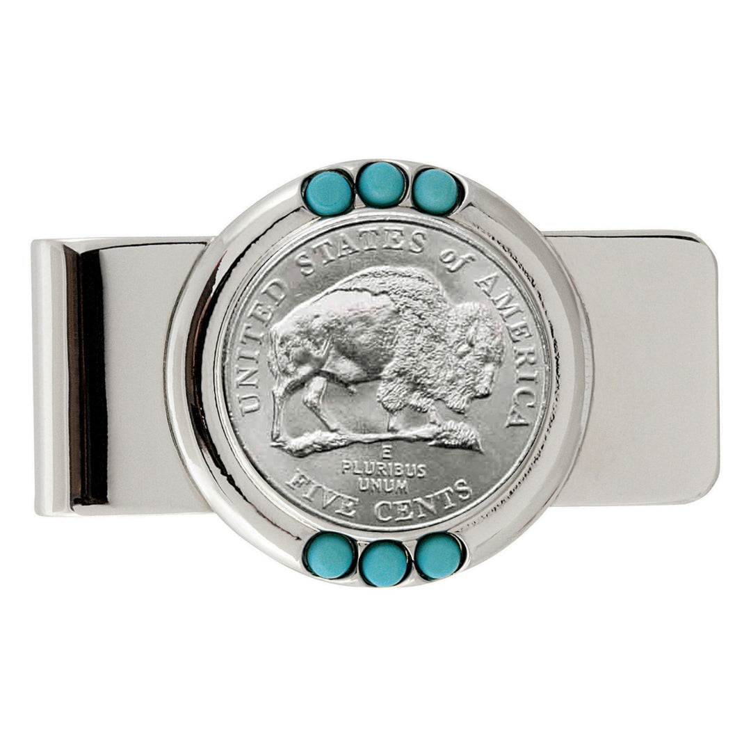 Westward Journey Bison Nickel Turquoise Coin Money Clip Image 1