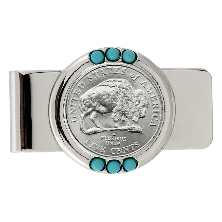 Westward Journey Bison Nickel Turquoise Coin Money Clip Image 1