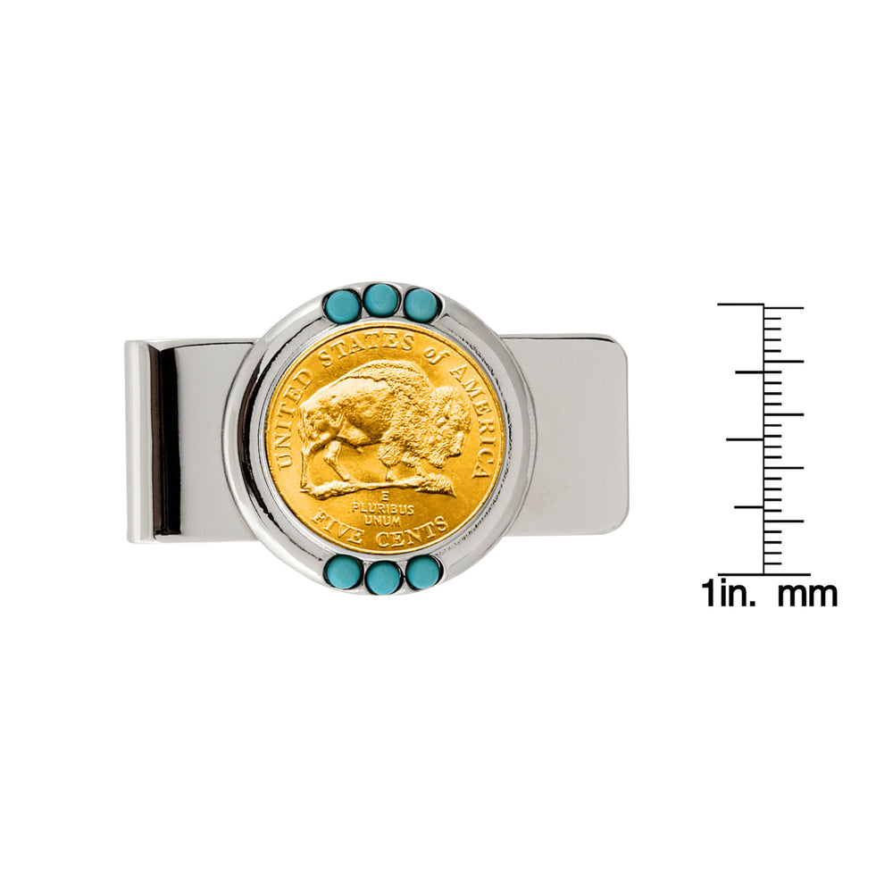 Gold-Layered Westward Journey Bison Nickel Turquoise Coin Money Clip Image 2