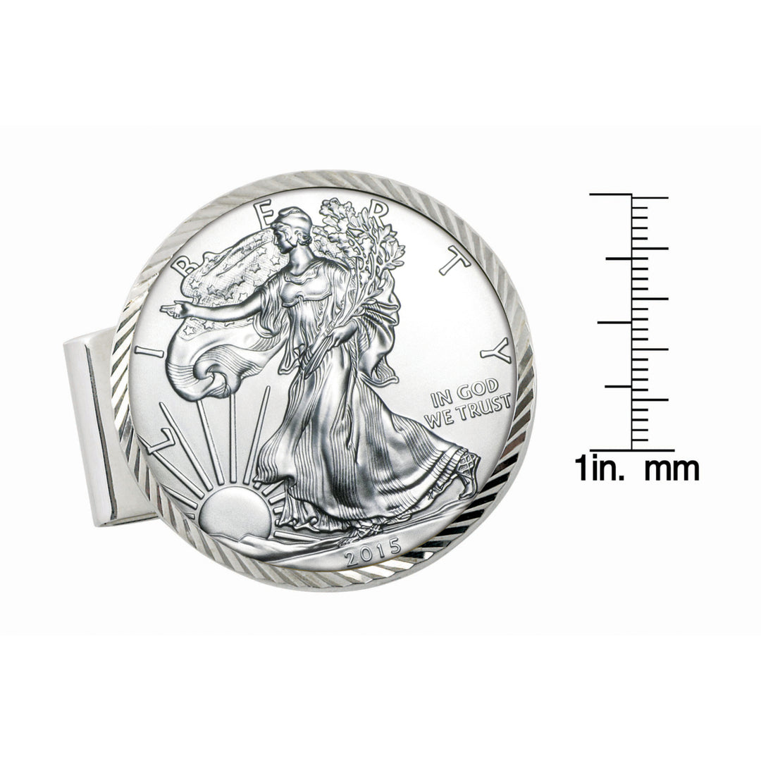 Sterling Silver Diamond Cut Coin Money Clip with American Silver Eagle Dollar Image 3