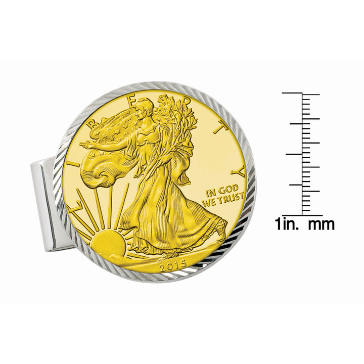 Sterling Silver Diamond Cut Coin Money Clip with Gold-Layered American Silver Eagle Dollar Image 3