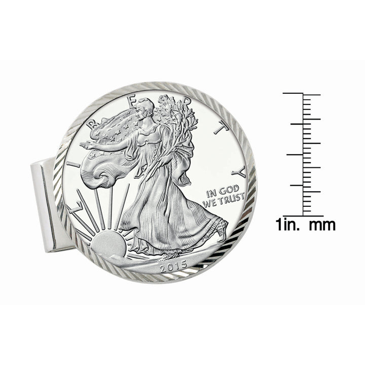 Sterling Silver Diamond Cut Coin Money Clip with Proof American Silver Eagle Dollar Image 3