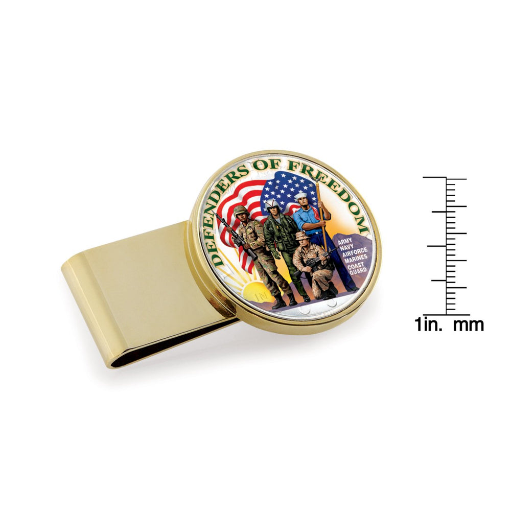 Defenders of Freedom Colorized JFK Half Dollar Stainless Steel Gold Tone Coin Money Clip Image 2