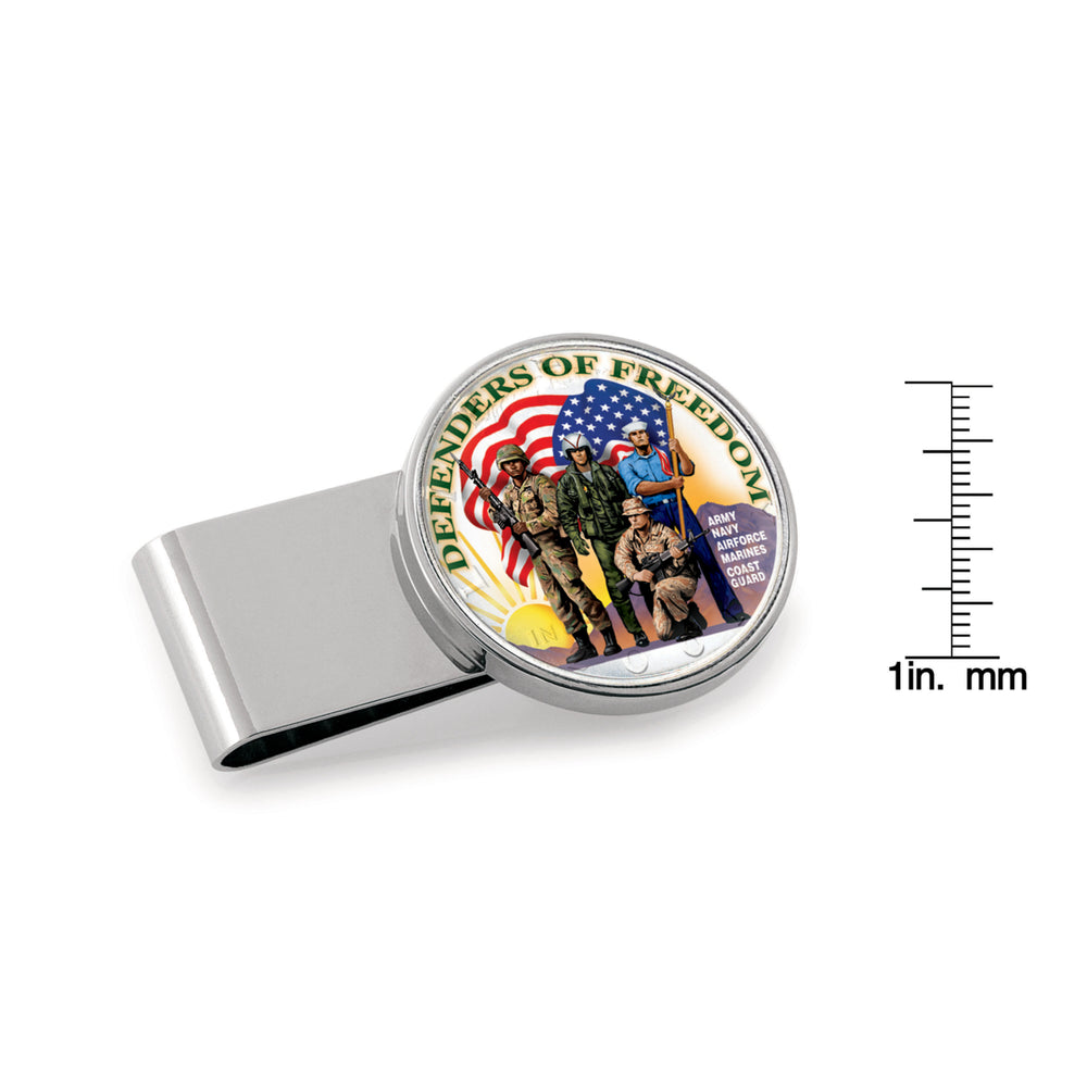 Defenders of Freedom Colorized JFK Half Dollar Stainless Steel Silver Tone Coin Money Clip Image 2