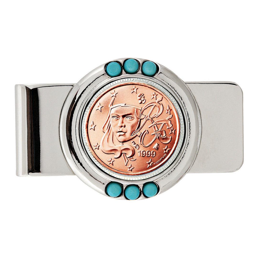 French 2 Euro Coin Turquoise Money Clip Image 1