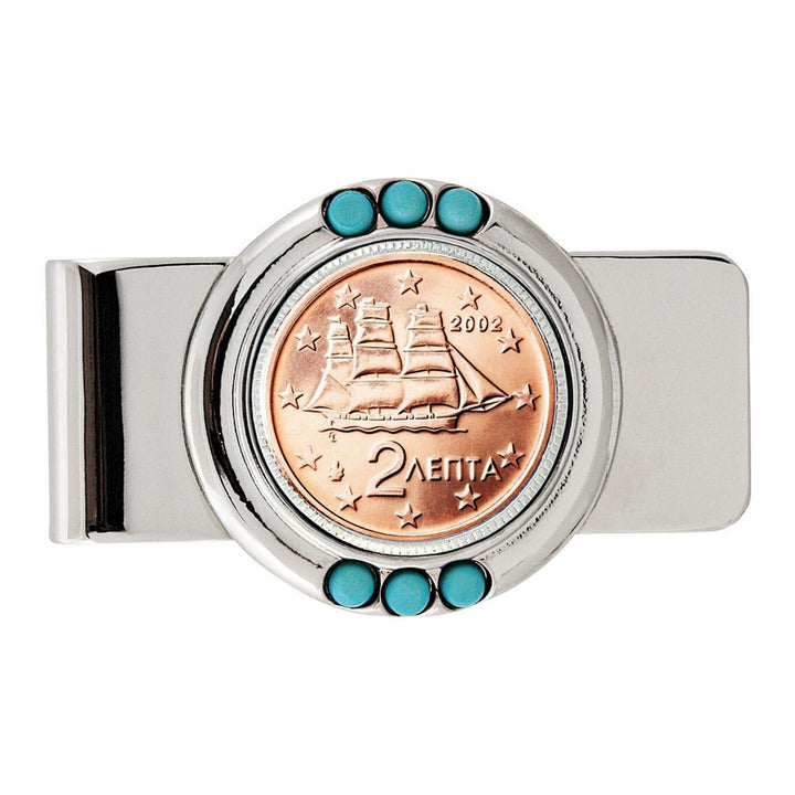 Greek 2 Euro Coin Turquoise Money Clip Image 1