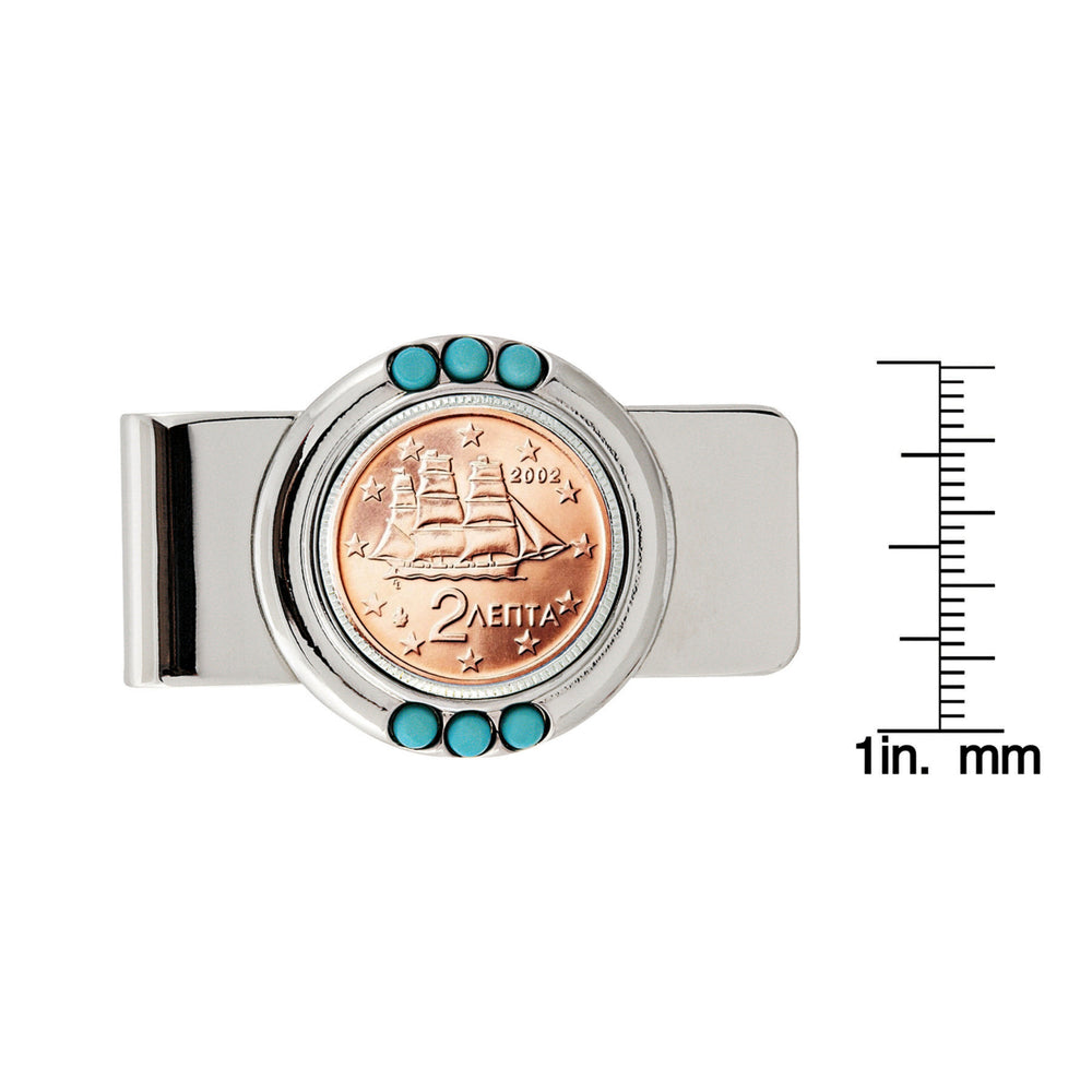 Greek 2 Euro Coin Turquoise Money Clip Image 2