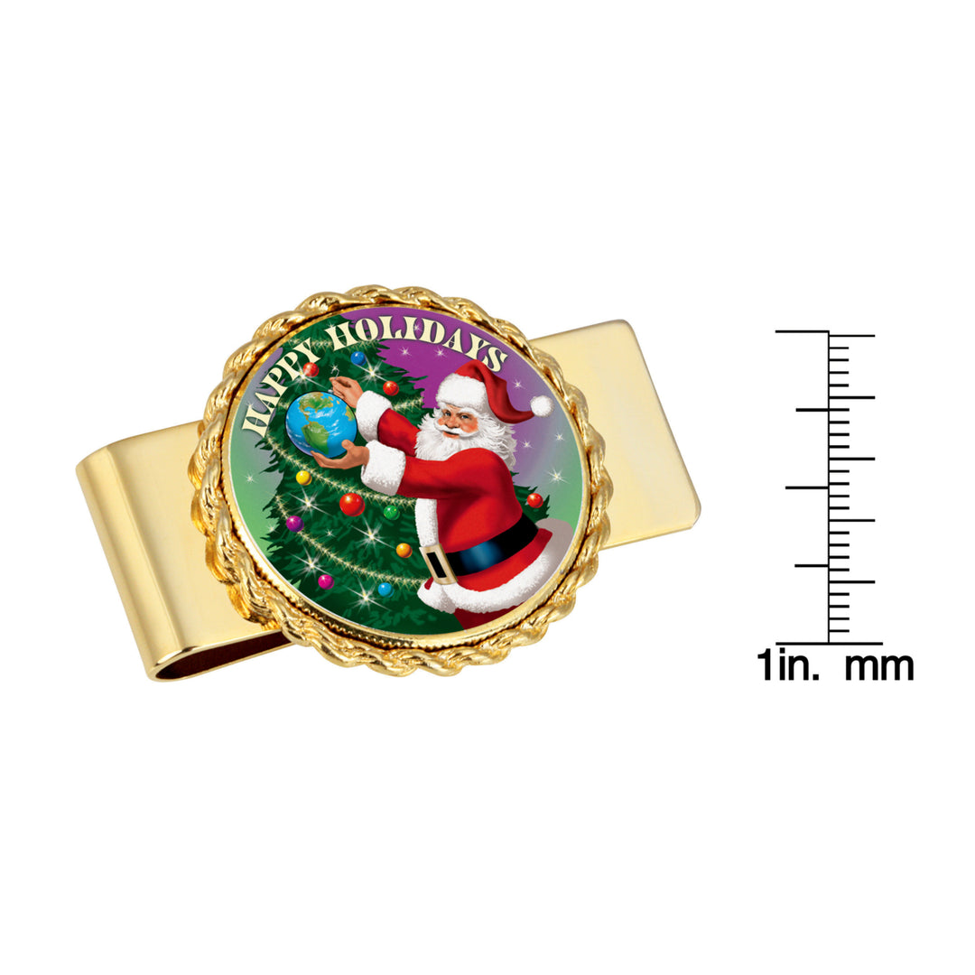 Santa Colorized JFK Half Dollar Coin Goldtone Money Clip Image 2