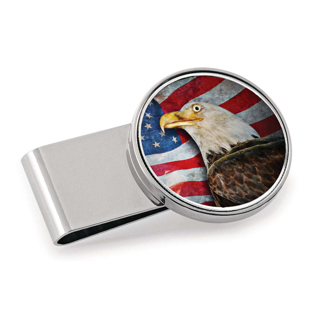 American Bald Eagle Colorized JFK Half Dollar Stainless Steel Silvertone Money Clip Image 1