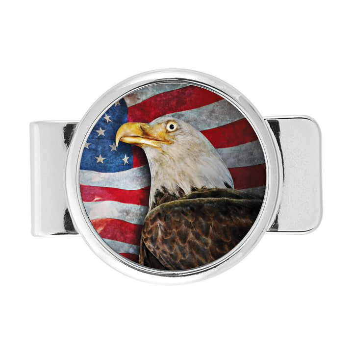 American Bald Eagle Colorized JFK Half Dollar Silvertone Money Clip Image 1