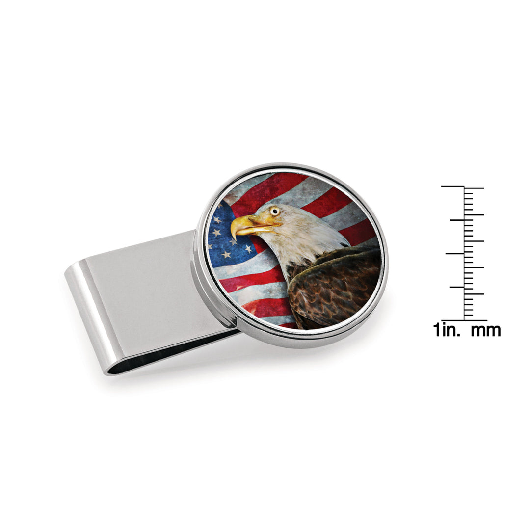 American Bald Eagle Colorized JFK Half Dollar Stainless Steel Silvertone Money Clip Image 2