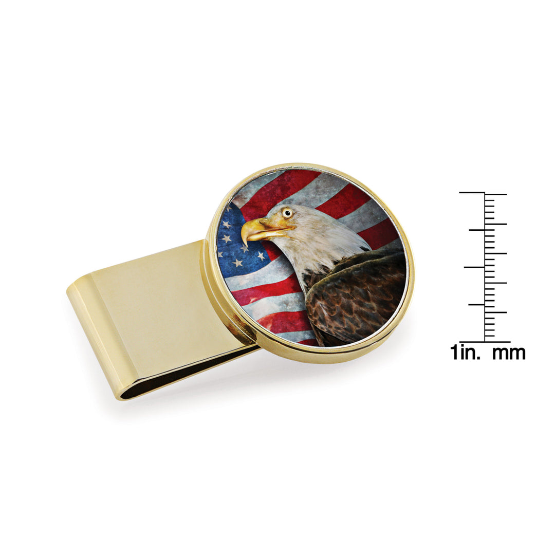 American Bald Eagle Colorized JFK Half Dollar Stainless Steel Goldtone Money Clip Image 2