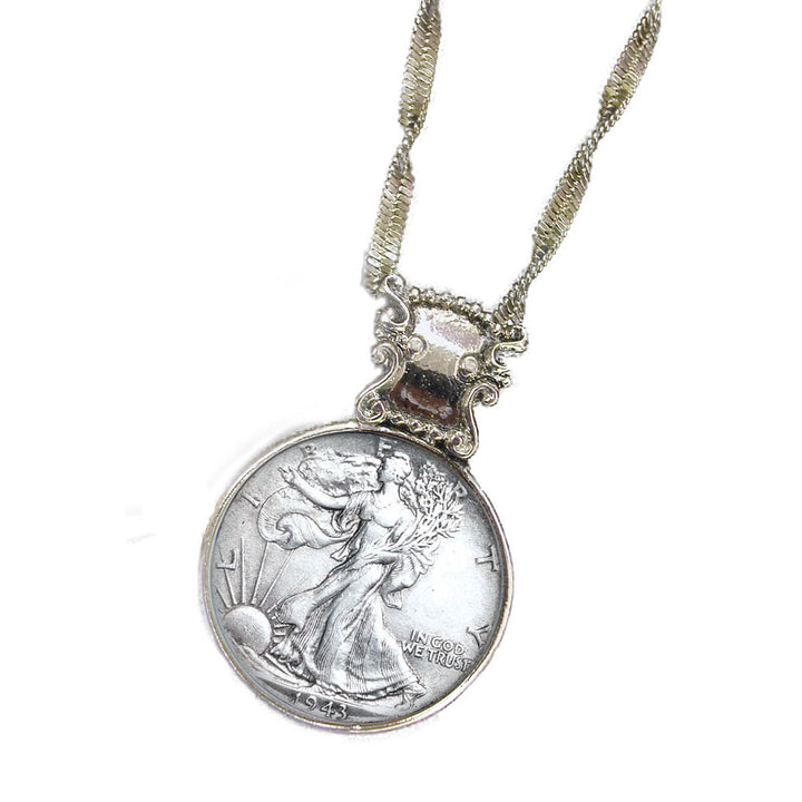 Silver Walking Liberty Half Dollar Coin in Silvertone Bezel Image 1