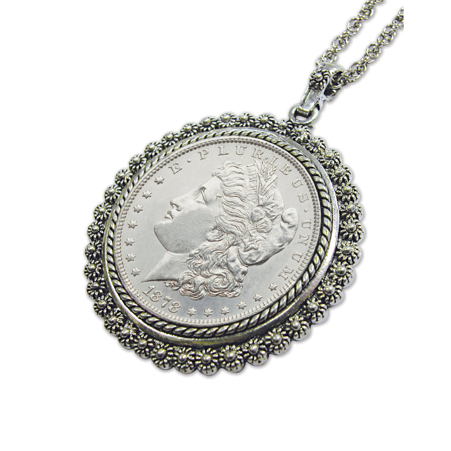 Morgan Silver Dollar Coin Pendant with Silvertone Bezel Image 1