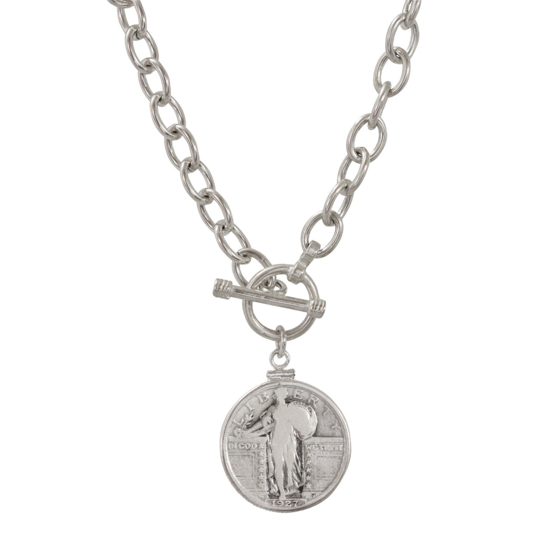 Sterling Silver Toggle Necklace with Standing Liberty Silver Quarter Image 1