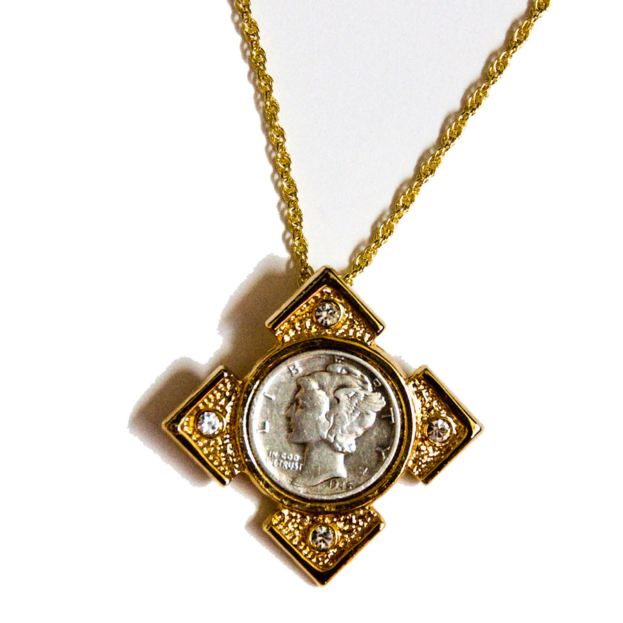 Mercury Dime Goldtone Art Deco Coin Pendant Image 1