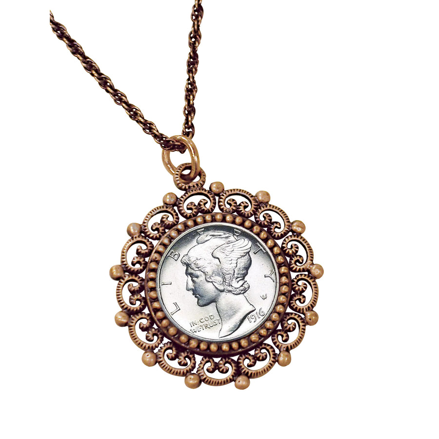 Silver Mercury Dime Coppertone Beaded Pendant Image 1